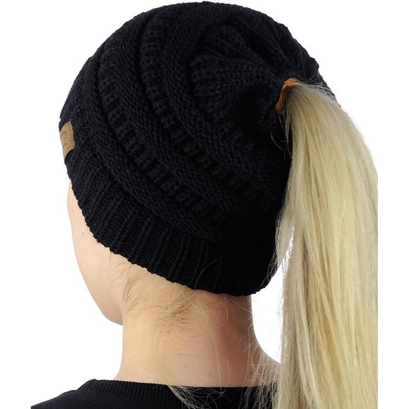 Women's High Ponytail Beanie Soft Stretch Hat - Picture 2 of 5